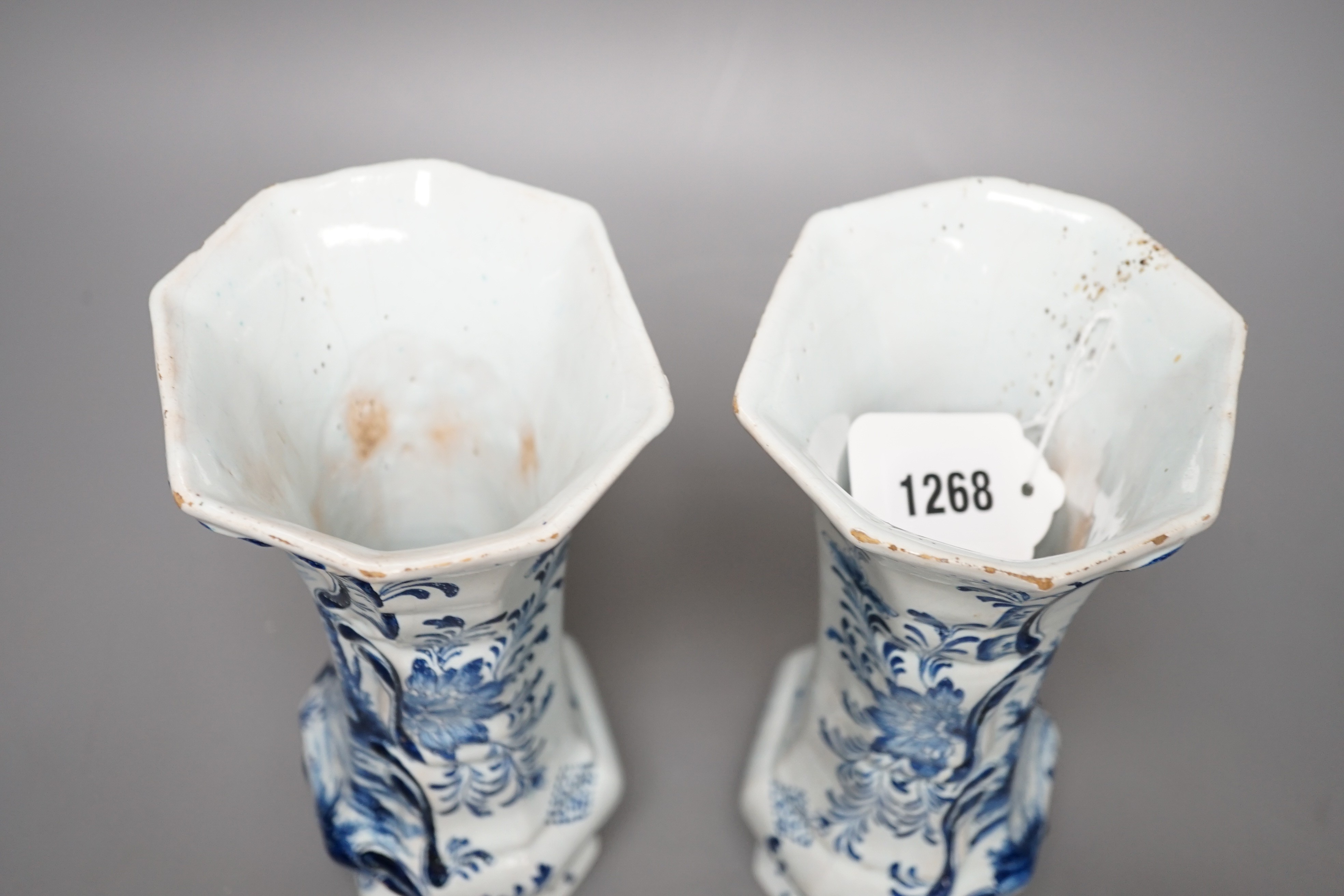 A pair of 19th century Delft blue and white vases 21.5cm